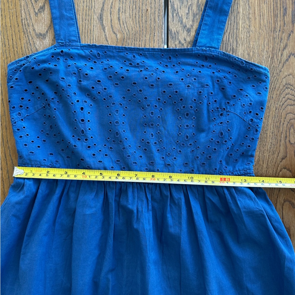 Uniglo Cotton Sun Midi Dress Eyelet Smocked Pockets Blue Size XS Women's - Picture 12 of 16
